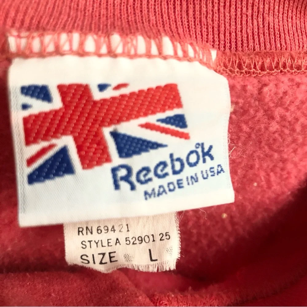 Vintage Reebok coral red sweatshirt puffed logo henley neckline size L 80’s